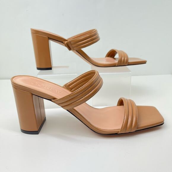 New J. Crew Evelyn Leather Double Strap Tan Neutral Heel Mule Sandals - Picture 11 of 11